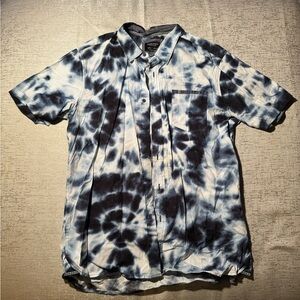Blue Tie-Dye Short Sleeve Button Up